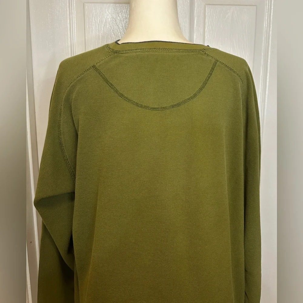 St. John's Bay Shirt Top Mens  Olive Green Long Sleeve Waffle Knit V Neck  Sz XL